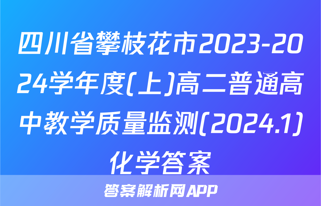四川省攀枝花市2023-2024学年度(上)高二普通高中教学质量监测(2024.1)化学答案