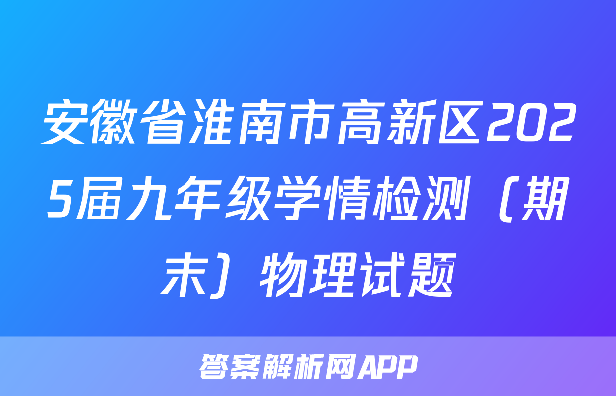 安徽省淮南市高新区2025届九年级学情检测（期末）物理试题
