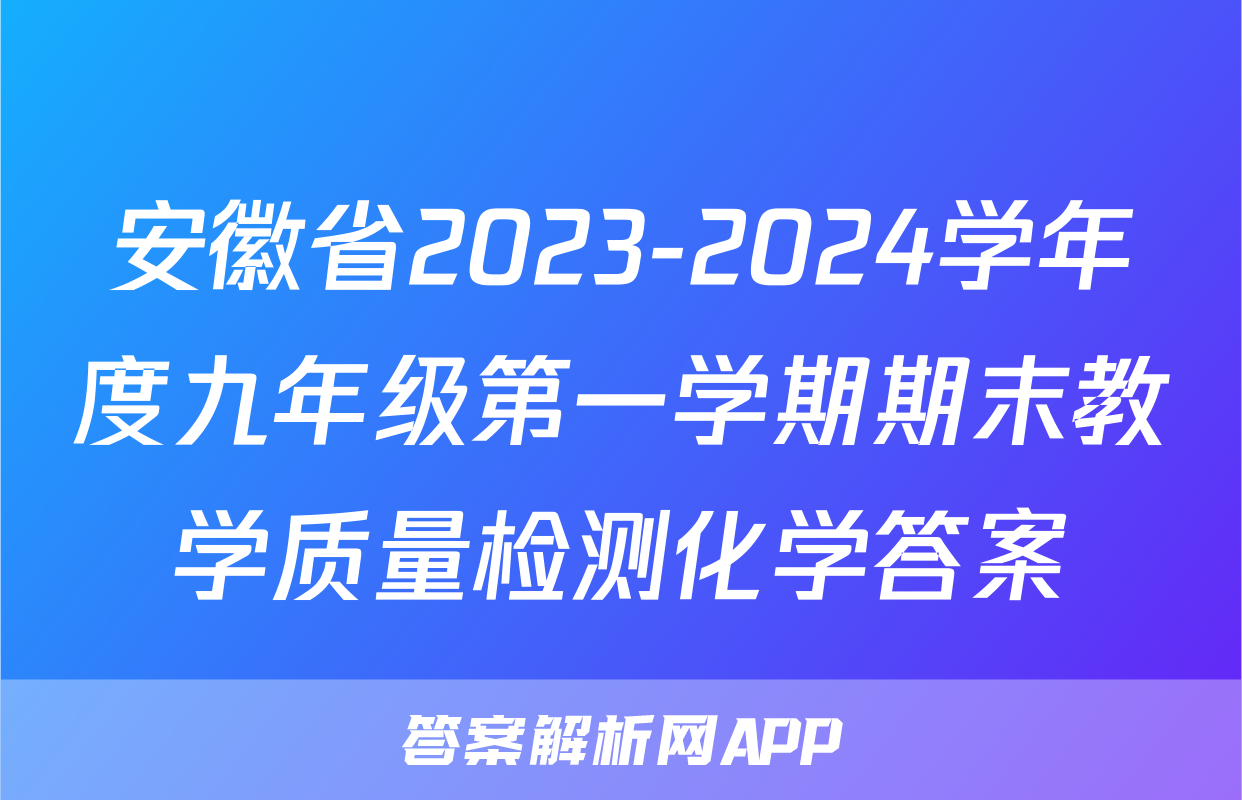 安徽省2023-2024学年度九年级第一学期期末教学质量检测化学答案