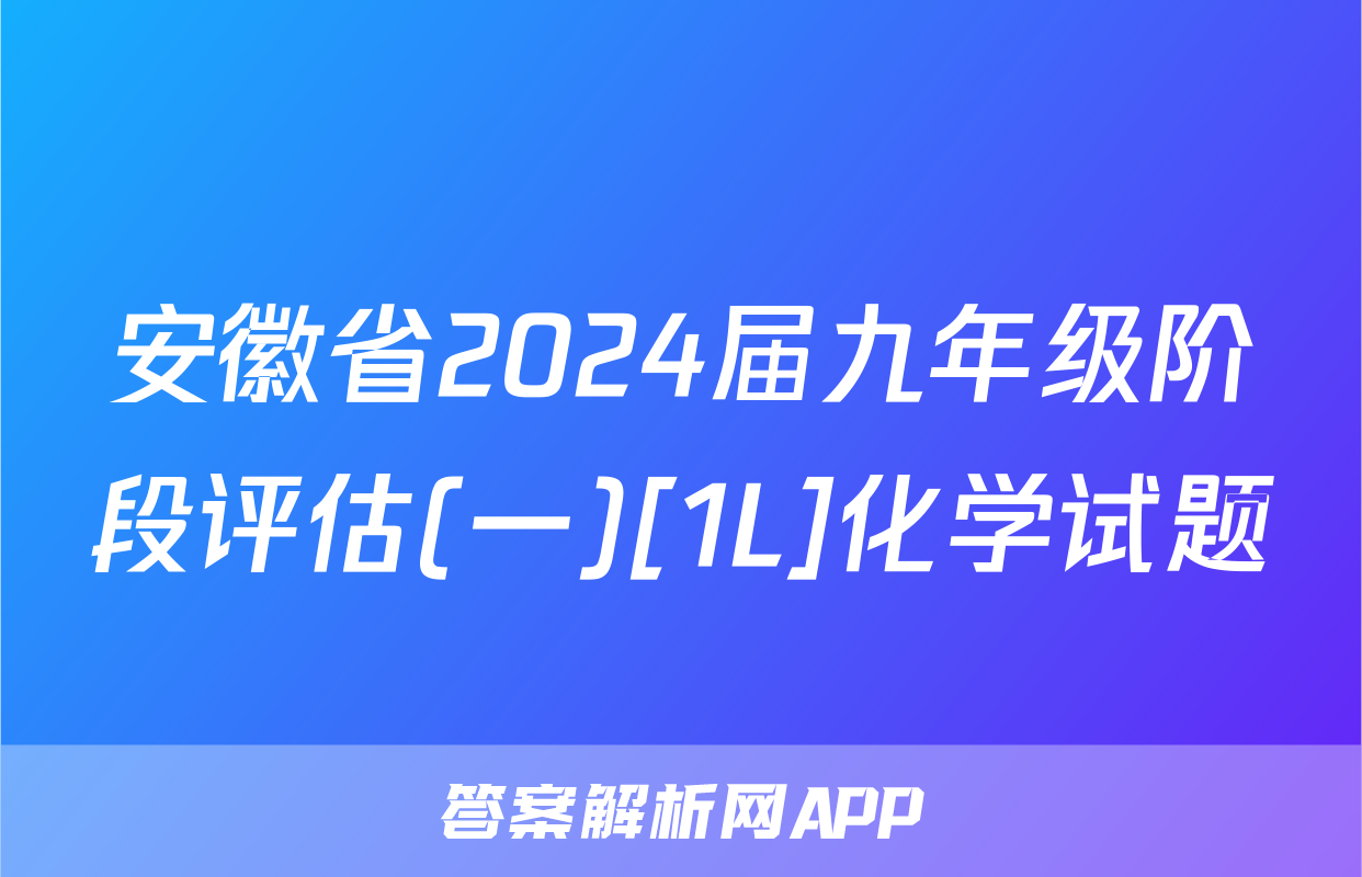 安徽省2024届九年级阶段评估(一)[1L]化学试题