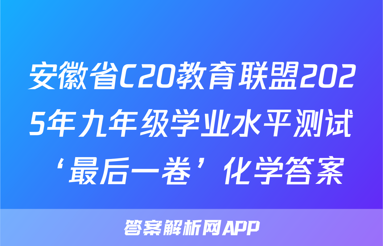 安徽省C20教育联盟2025年九年级学业水平测试‘最后一卷’化学答案