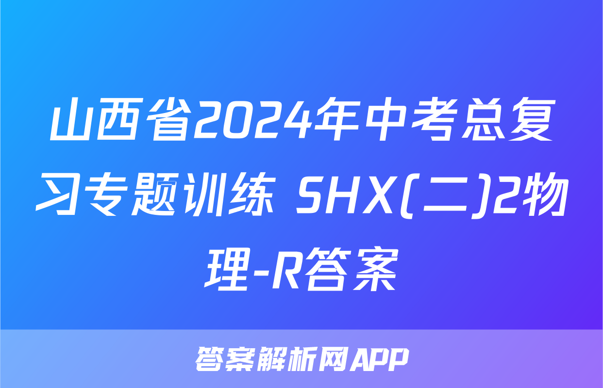 山西省2024年中考总复习专题训练 SHX(二)2物理-R答案