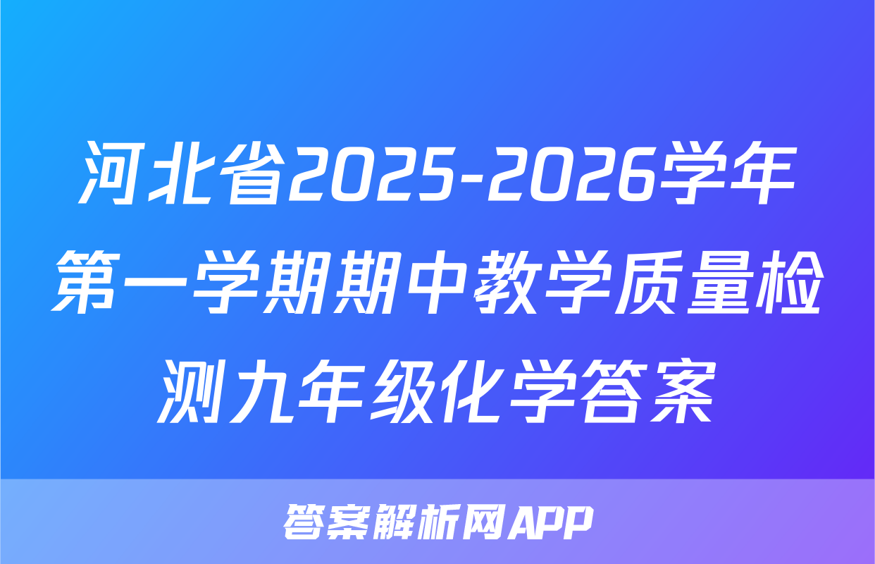 河北省2025-2026学年第一学期期中教学质量检测九年级化学答案