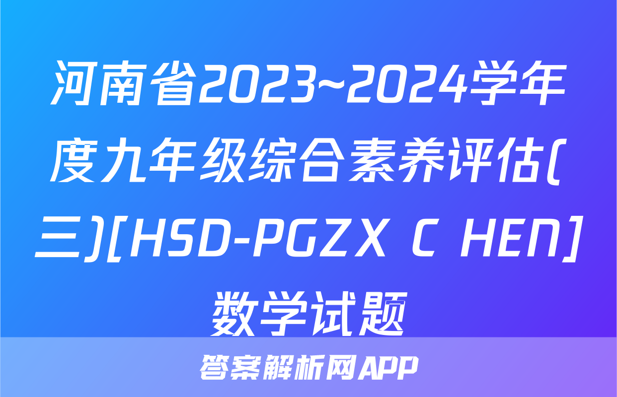 河南省2023~2024学年度九年级综合素养评估(三)[HSD-PGZX C HEN]数学试题
