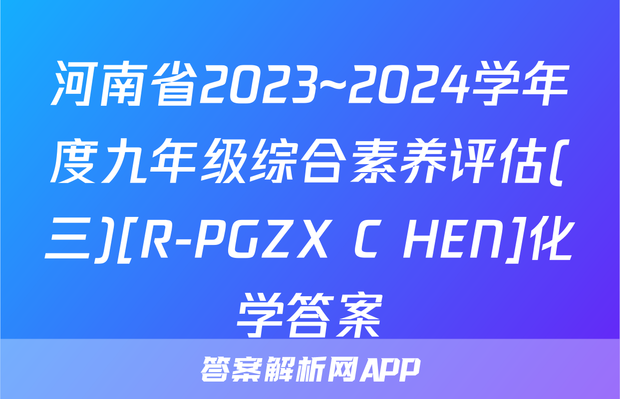 河南省2023~2024学年度九年级综合素养评估(三)[R-PGZX C HEN]化学答案