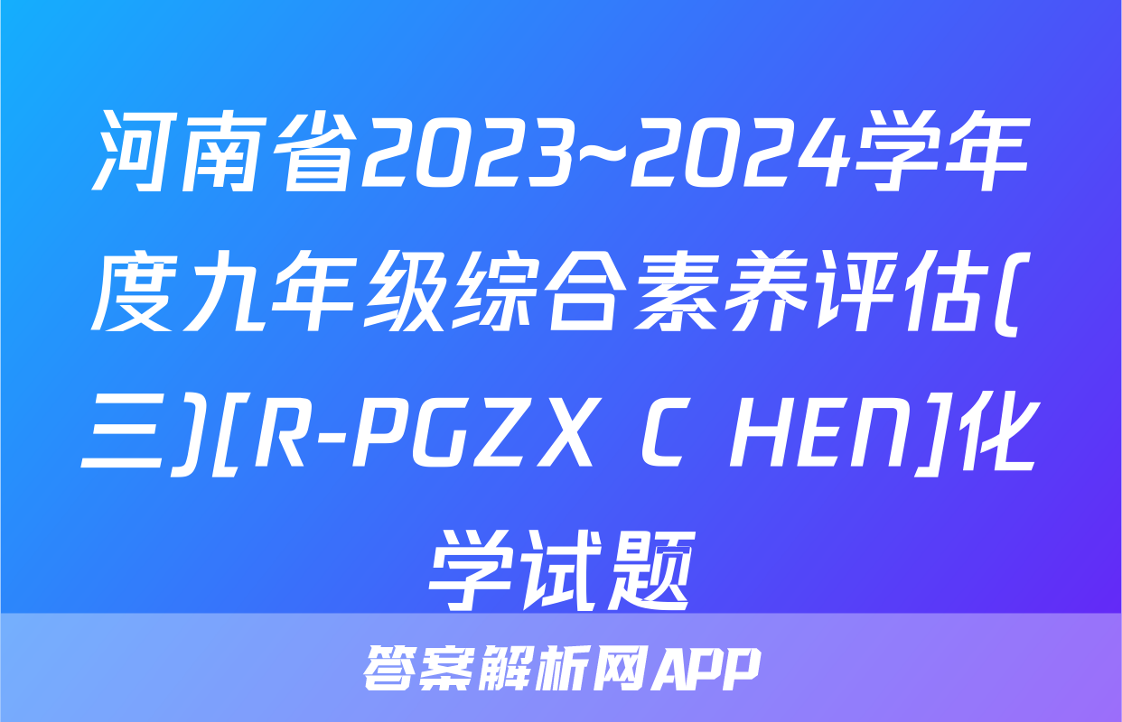 河南省2023~2024学年度九年级综合素养评估(三)[R-PGZX C HEN]化学试题