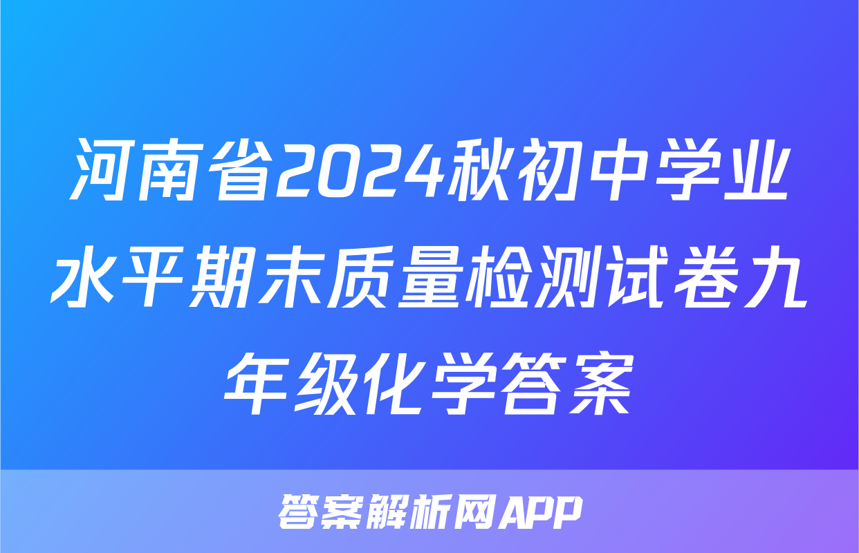 河南省2024秋初中学业水平期末质量检测试卷九年级化学答案