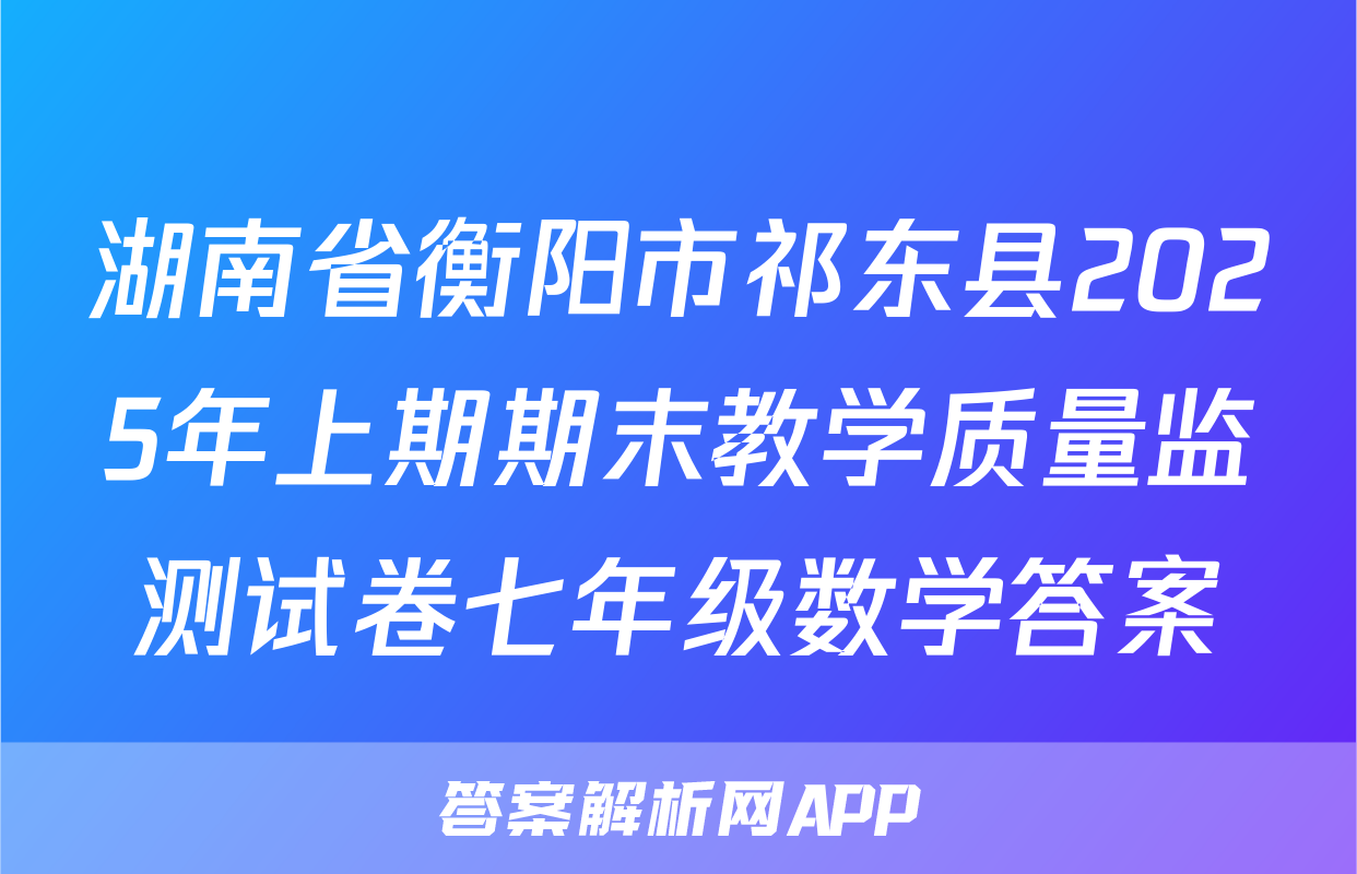 湖南省衡阳市祁东县2025年上期期末教学质量监测试卷七年级数学答案