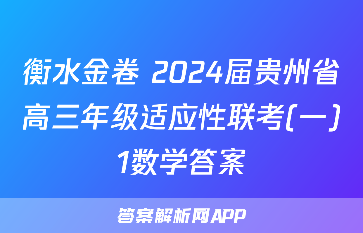 衡水金卷 2024届贵州省高三年级适应性联考(一)1数学答案