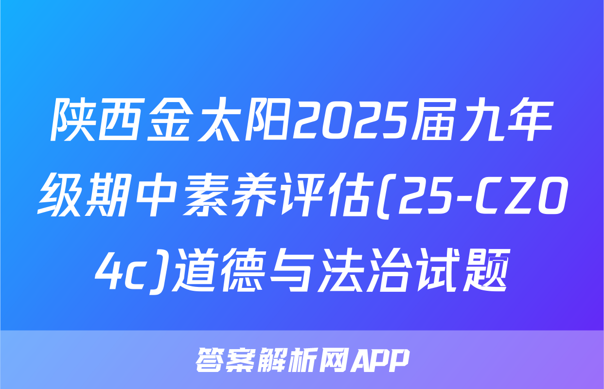 陕西金太阳2025届九年级期中素养评估(25-CZ04c)道德与法治试题