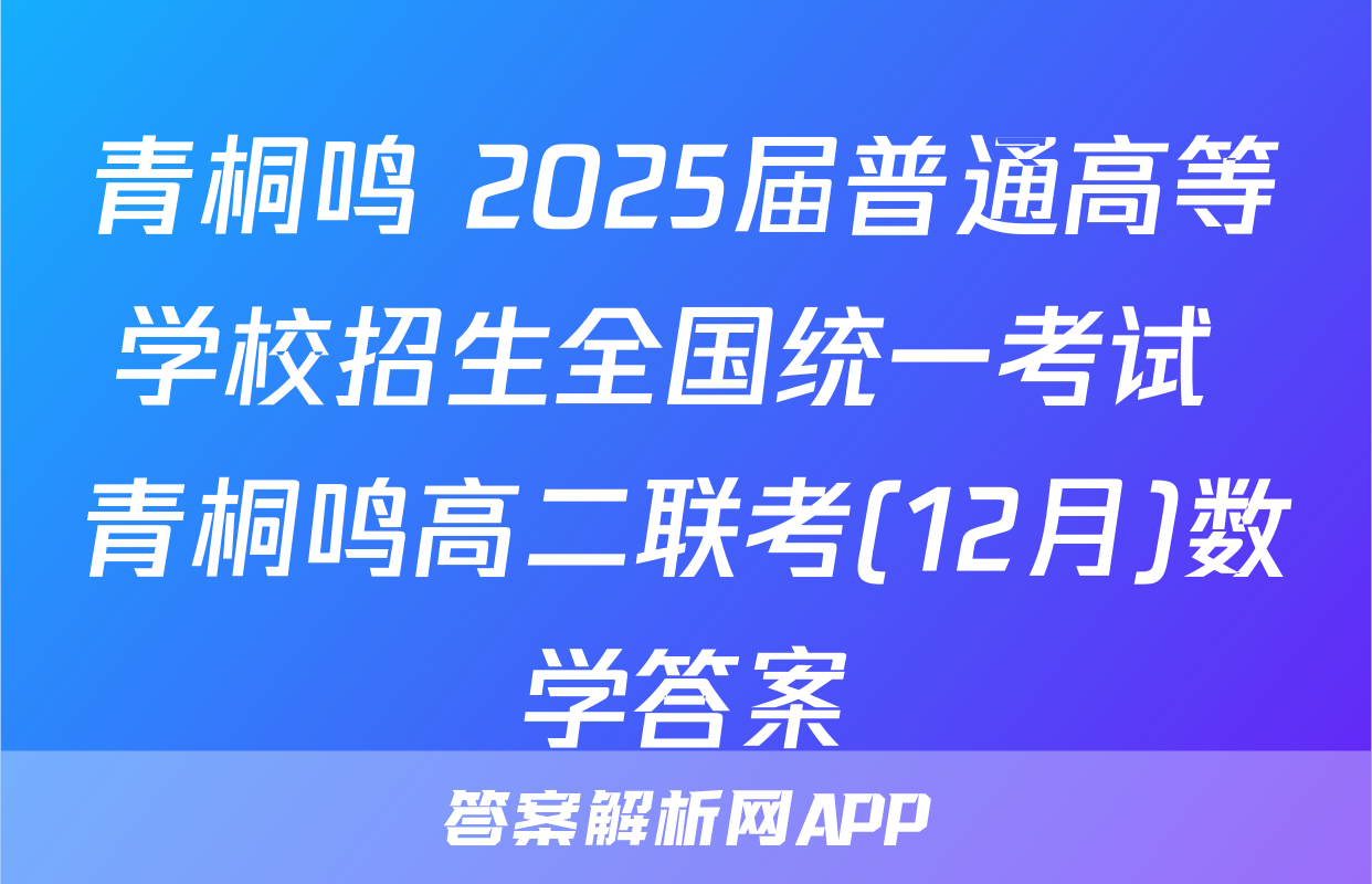 青桐鸣 2025届普通高等学校招生全国统一考试 青桐鸣高二联考(12月)数学答案