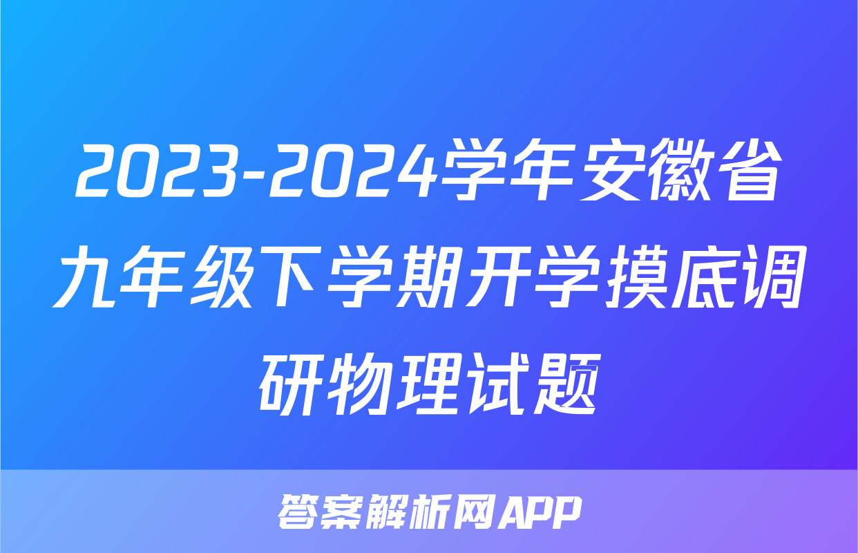 2023-2024学年安徽省九年级下学期开学摸底调研物理试题