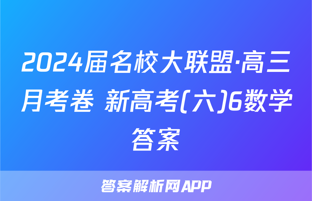 2024届名校大联盟·高三月考卷 新高考(六)6数学答案
